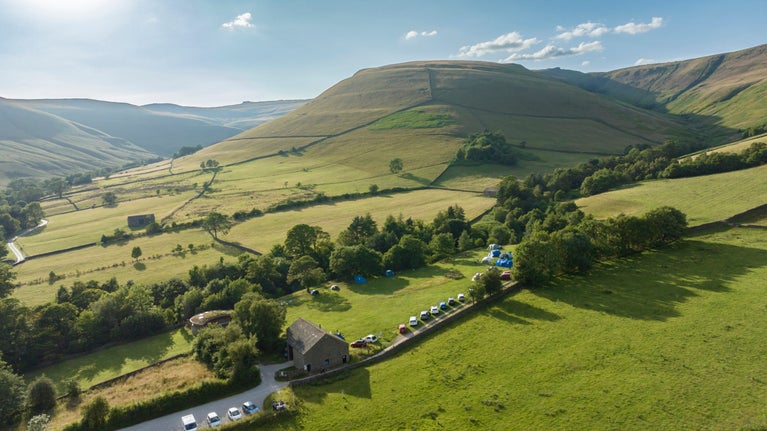 An aerial view of Upper Booth Farm Campsite, Derbyshire